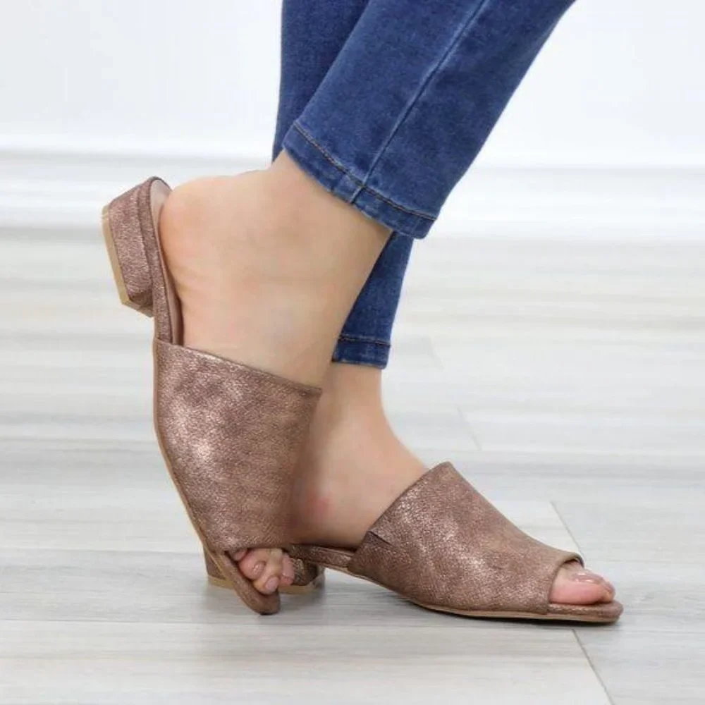 Flat Slip On Loafer Metallic Copper Sandal - Picture 4 of 10